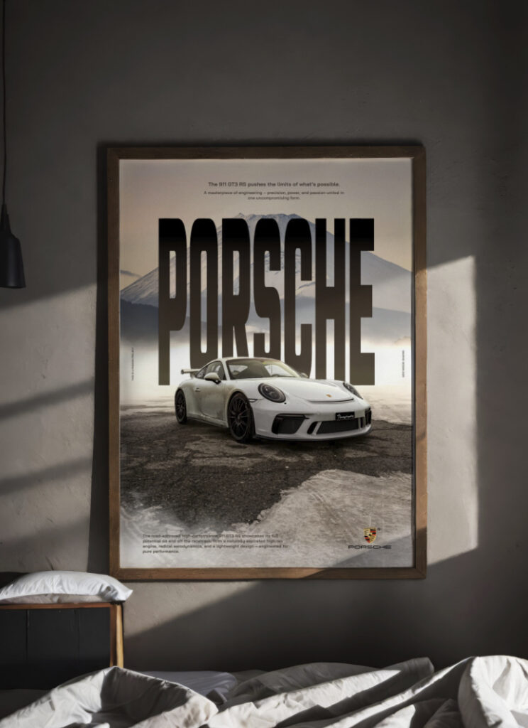 artwork frame interior render in poster mockup with framed illustration2